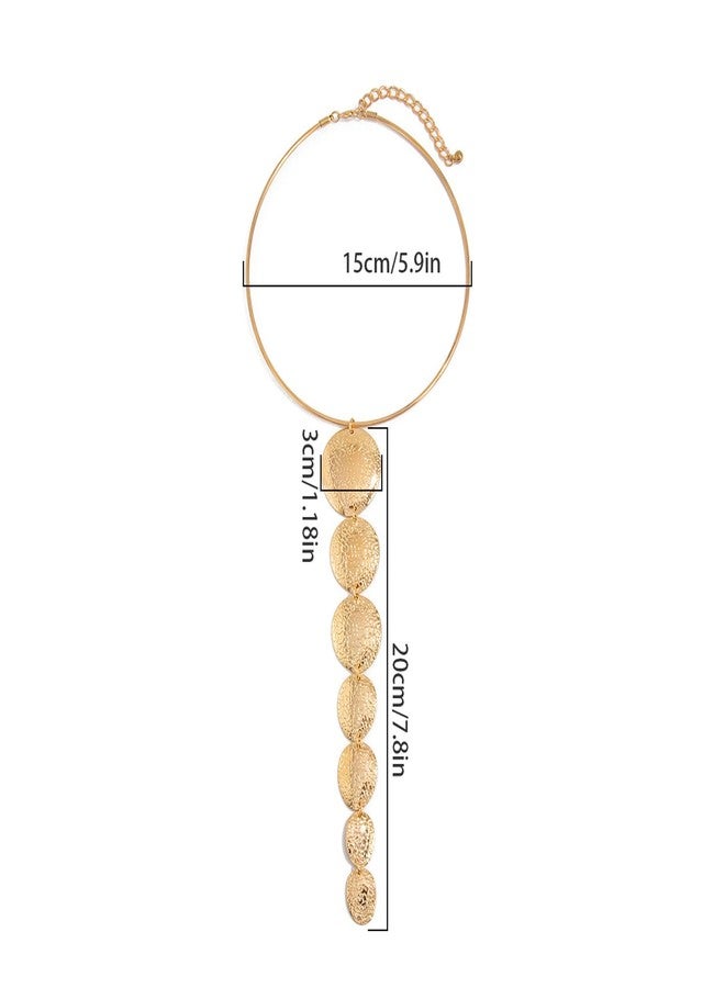 WFik Vintage Long Tassel Chest Chain Necklace Metal Adjustable Open Round Collar Chain Necklace Summer Beach Clavicle Chain Neck Body Jewelry for Women (Gold) - Image 4